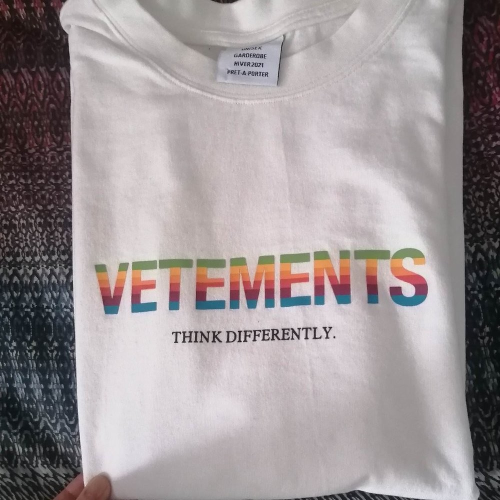 Vetements White Tee with Rainbow Logo